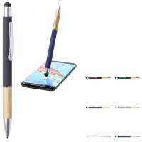 stylo publicitaire en bambou et métal avec stylet écran tactile