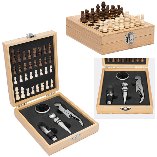 Jeux d'échecs en bois et Flasque à alcool en inox 270 ml - Coffret cadeau  homme